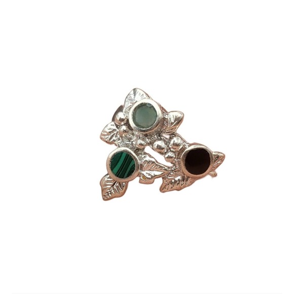 Unbranded Jewelry - Malachite Jade Onyx Native Floral Design Ring Marked 925